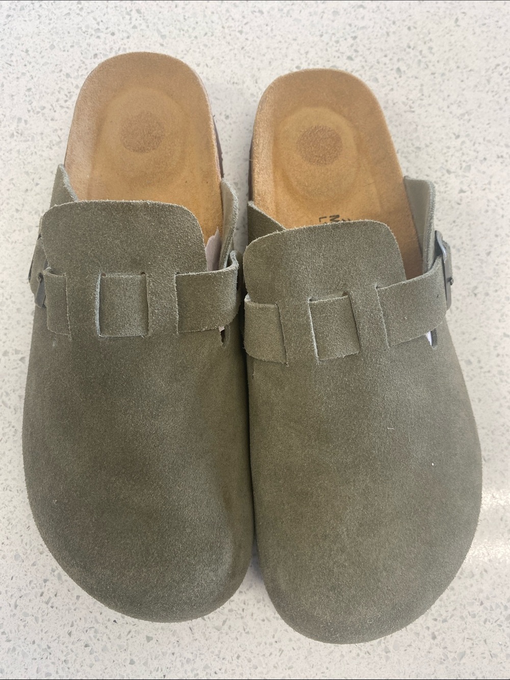 Suede Slip-On Clog Mules in Olive Green